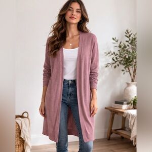Women's Pink Open Front Cardigan Sweater